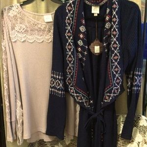 Knox Rose Long Sleeve Mauve Thermal & Matching Embroidered Open Tie Cardigan!